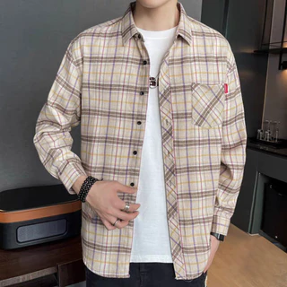 เสื้อเชิ้ตแขนสั้นลําลอง ทรงหลวม ลายสก๊อต แฟชั่นฤดูร้อน สไตล์ฮ่องกง สําหรับผู้ชาย