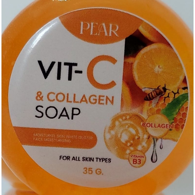 PEAR สบู่ vit-c & collagen soap 35 กรัม ผิวกระจ่างใสเรียบเนียน เพิ่มcollagenให้แก่ผิว