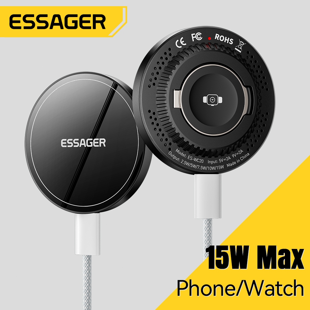 Essager 15WMAX 2-in-1 แท่นชาร์จไร้สายแบบแม่เหล็ก(พร้อมแผ่นแม่เหล็ก) for ip