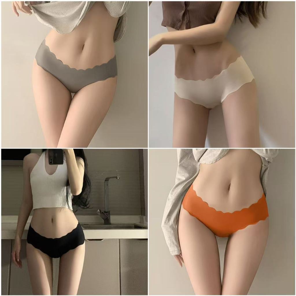 m-xl 🛒กางเกงใน ผู้หญิง กางเกงชั้นในไร้ขอบ ดีไซน์ขอบหยัก เอวสูง ผ้านิ่ม ลื่น เย็น ยืดหยุ่นได้ดี#04