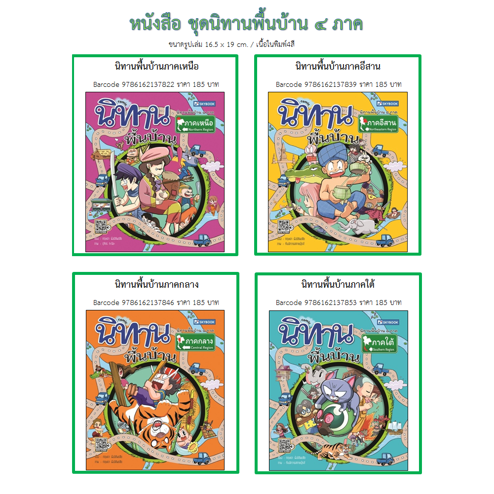 หนังสือชุดนิทานพื้นบ้าน ๔ ภาค(พร้อมนิทานเสียงในเล่ม) (เหนือ,อีสาน,กลาง,ใต้)