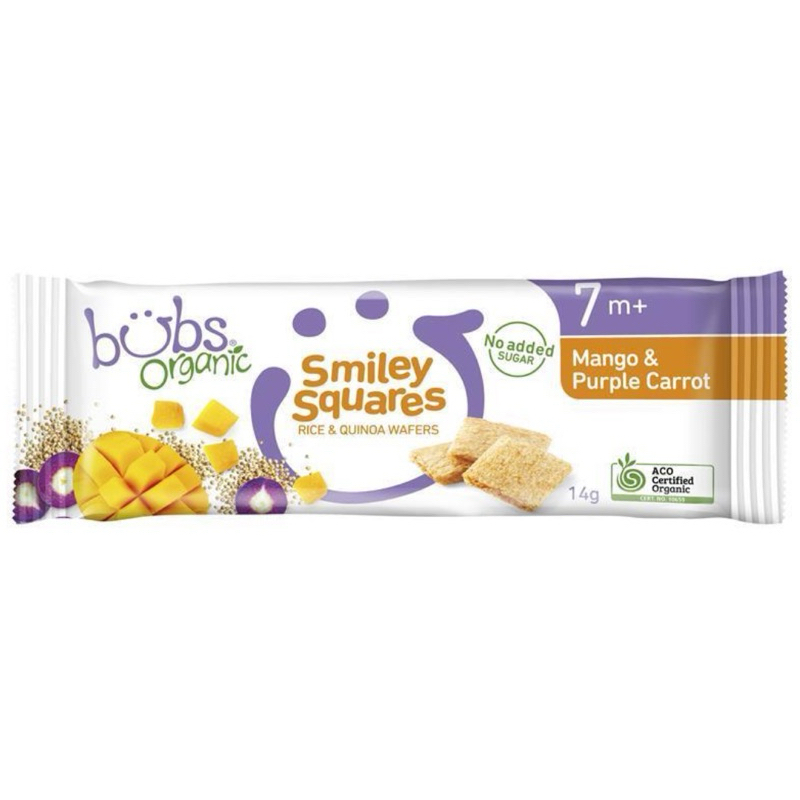 Bubs Organic Smiley Squares Mango & Purple Carrot 7 Months+ 14g x 3 pack