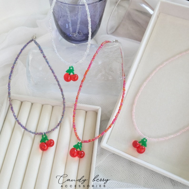 CandyBerry Gram Cherry สร้อย เชอรี่ ลูกปัดเหลือบรุ้งสวยติดแกลม Gram collection No.CN-001