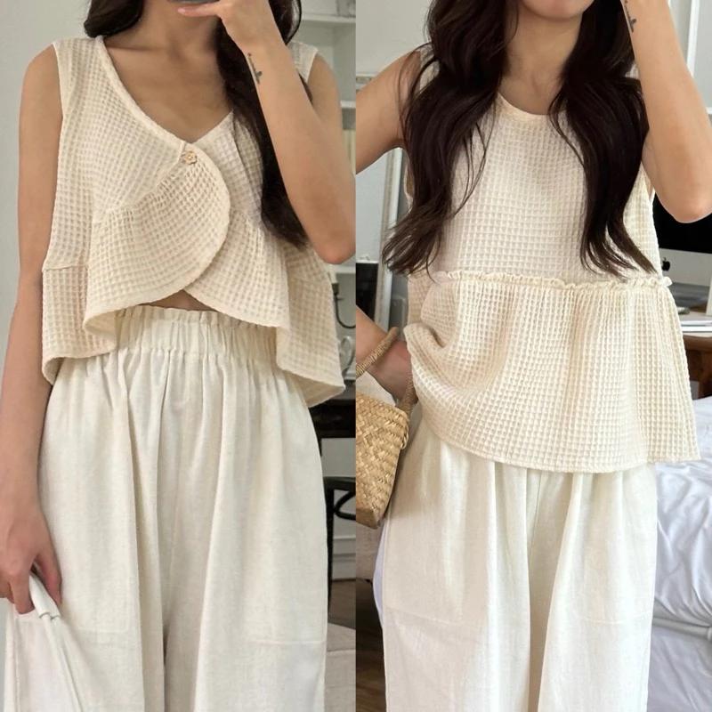 Waffle top🧇เสื้อแขนกุดผ้ารังผึง เสื้อมินิมอล
