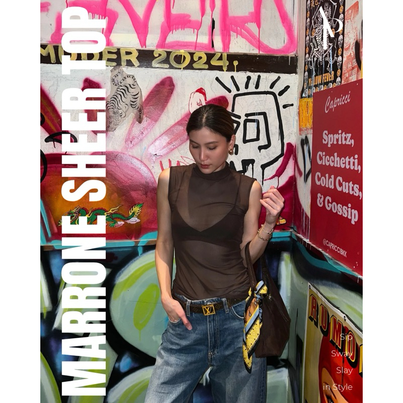 Aperitif- Marrone Sheer Top