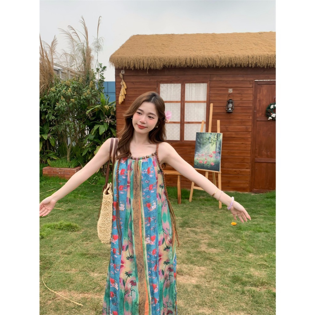 ส่งทันที Cici(NO. CY3353) เดรสยาวสายเดี่ยวพิมพ์ลายดอกไม้พร้อมแต่งคอลูกเล่นมีเชือกหนัง detail แบบโบฮีเมี่ยน - รูปที่ 5