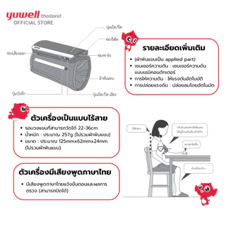 เครื่องวัดความดันโลหิต Yuwell รุ่น YE630CR Bluetooth (มีเสียงพูดไทย) ประกันศูนย์ไทย 5 ปี