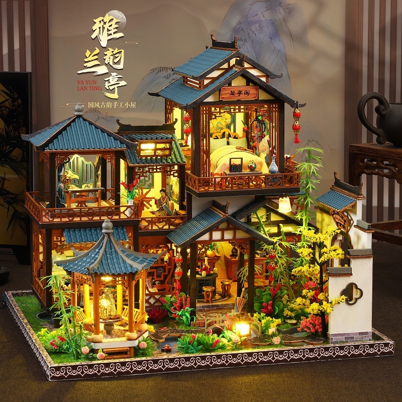 🛵 ส่งด่วนกทม. 🏮 บ้านตุ๊กตา DIY ประกอบเอง บ้านจีนโบราณ Elegant Orchid Pavilion แถมกันฝุ่น JIATE P019
