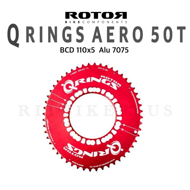 (โค๊ดส่วนลด) ใบจานเสือหมอบ ROTOR Qring 50T ใบแอโร่อลู งาน CNC 5 รู BCD 110 สีแดง