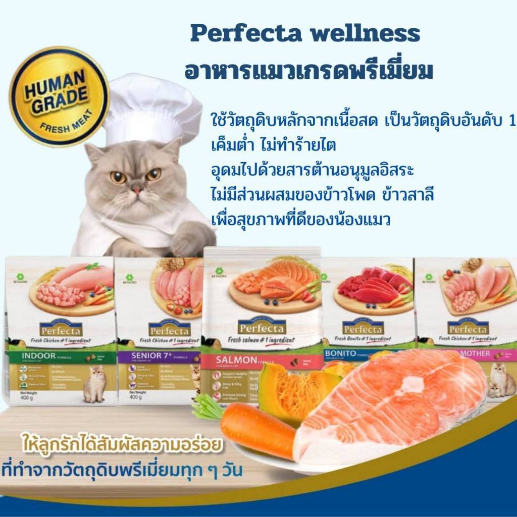 Perfecta cat เพอร์เฟคต้า อาหารแมว ขนาด 400กรัม และ 1.2 กิโลกรัม อาหารแมว เกรดพรีเมี่ยม