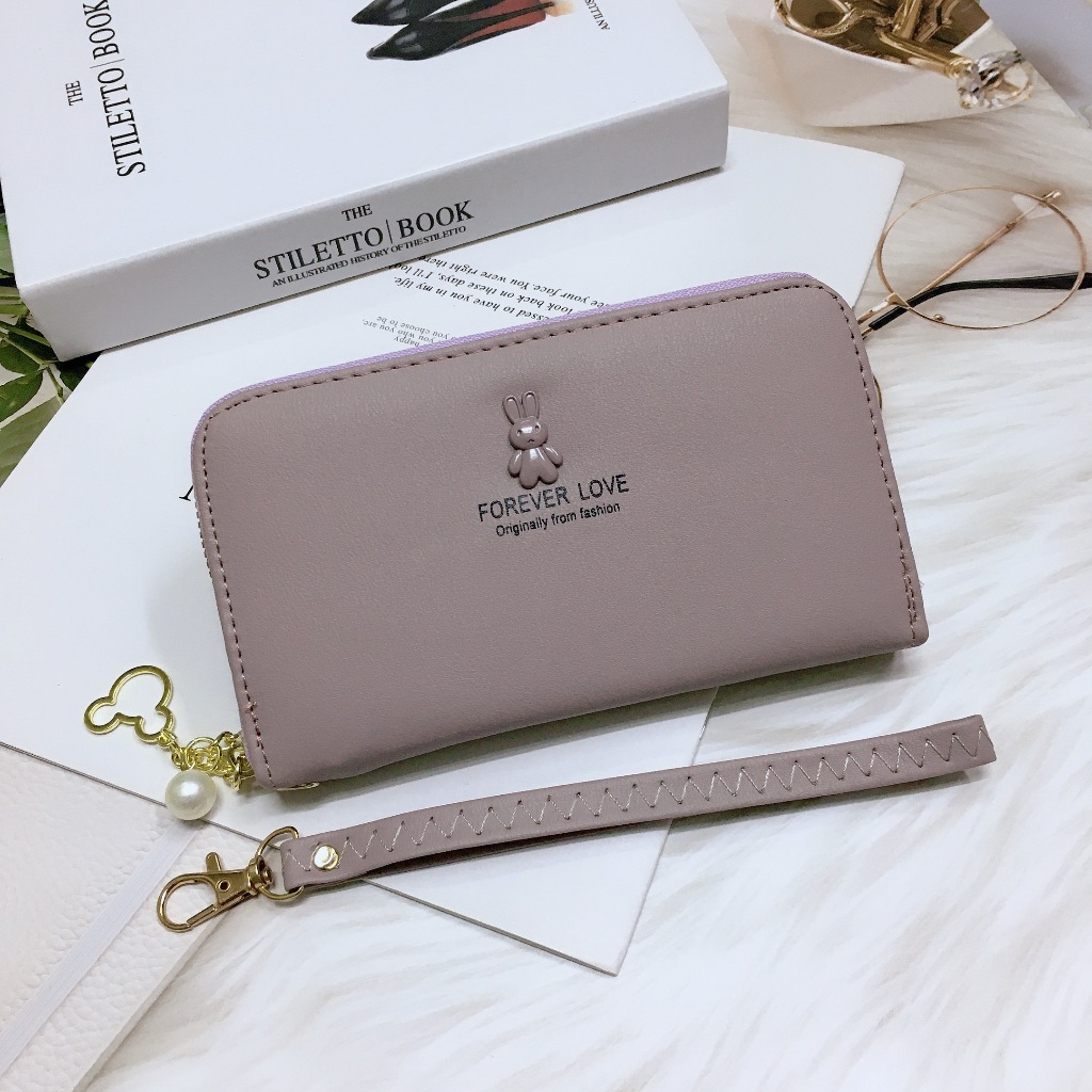 DN005#กระเป๋าสตางค์ใบกลางมีช่วงใส่บัตรงทั้งหมด4ช่อง 📌วัดสุด:หนังPU รุ่นใหม่มีสายคล้องมือทุกใบค่ะ
