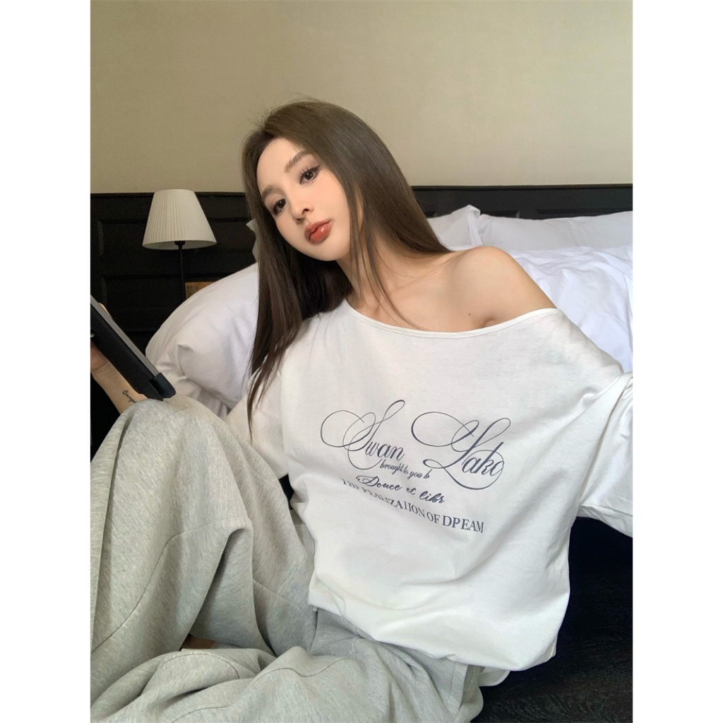 เสื้อเเขนสั้นผู้หญิง เสื้อยืดออเวอร์ไซส์ ทรงหลวม พิมพ์ลายอักษร สไตล์วินเทจ #1502314