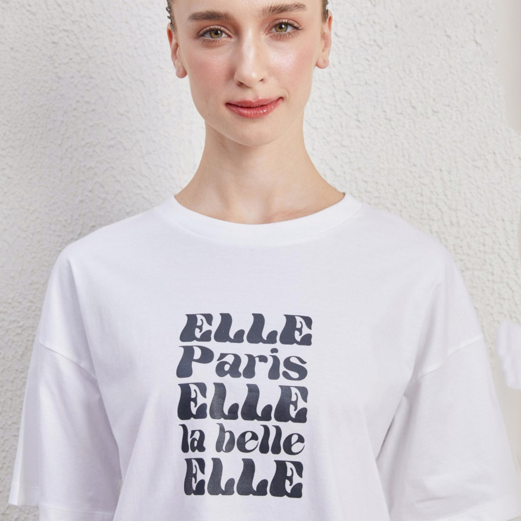 ELLE تيشيرت قصير قطن مطبوع جرافيك — صورة 6