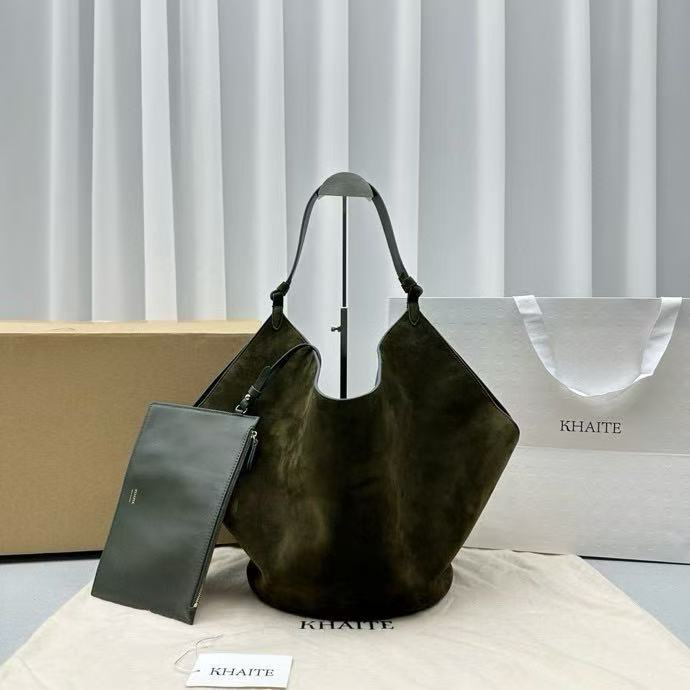 KHAITE Lotus suede tote bag frosted dark green 4720