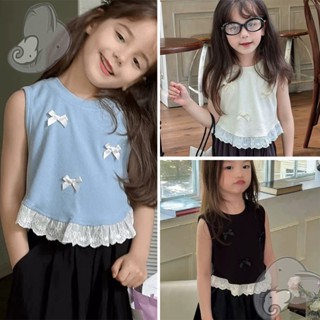 เสื้อยืดแขนกุดเด็กหญิง เสื้อกล้ามเด็กผู้หญิง ปักโบว์แต่งลายล…