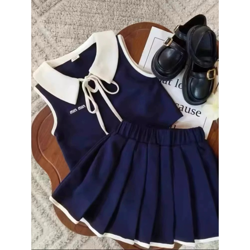 [Namsaii kids] พร้อมส่ง ชุดเซท2ชิ้น ชุดเด็กผู้หญิง ชุดนักเรียนหญิง เสื้อโปโล+กระโปรง 2025 สไตล์เกาหลี