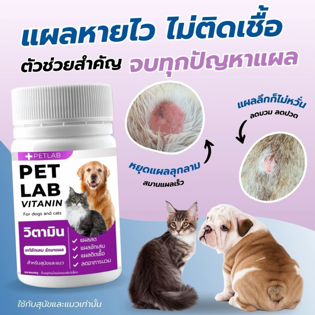 PET LAB เสริมอาหารสุนัข แมว สร้างภูมิ ลดการอักเสบ แผลสด แผลเเห้งไว
