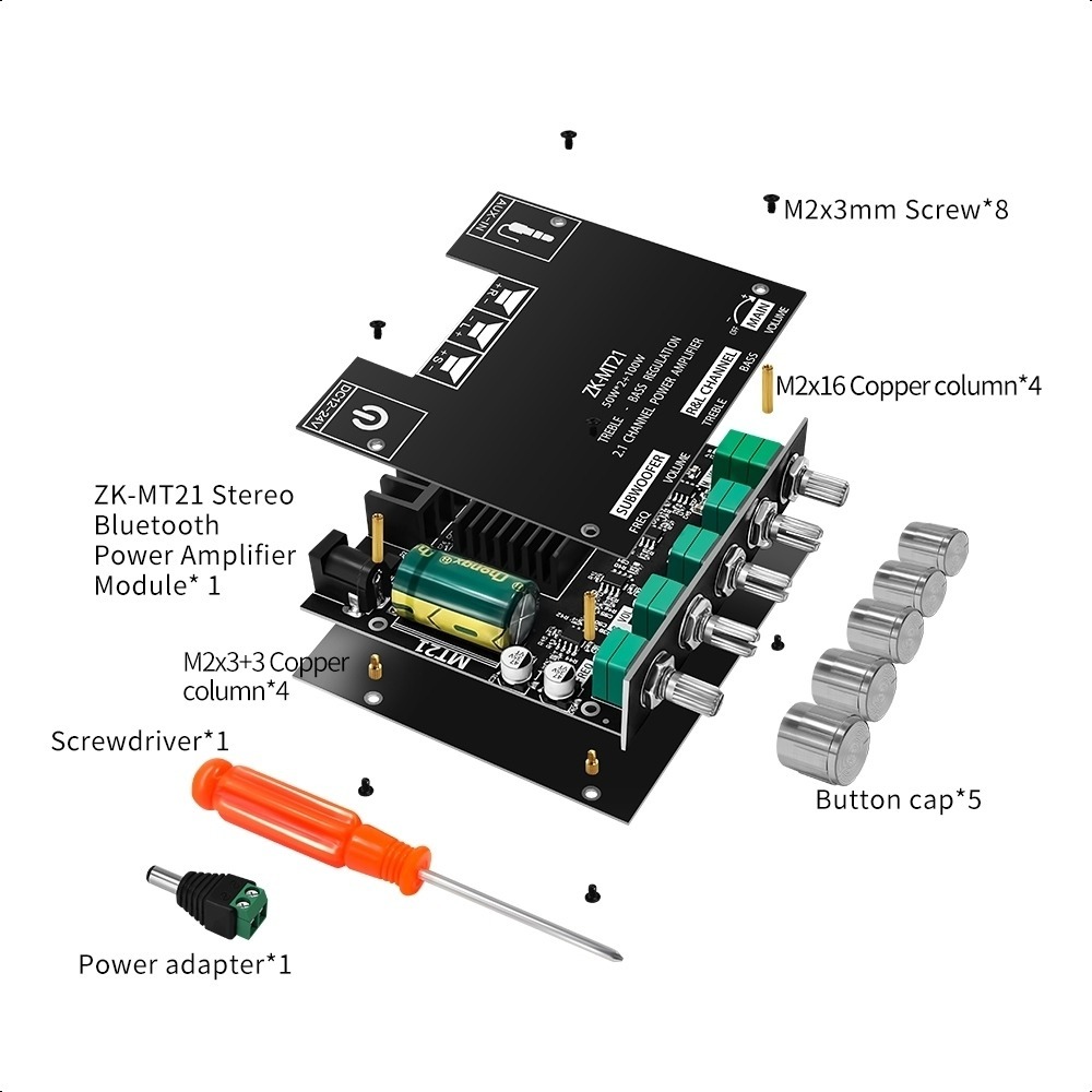 ZK-MT21 2.1 ช่องบลูทูธ 5.0 ซับวูฟเฟอร์เครื่องขยายเสียง 50WX2 + 100W Power Audio Stereo Board Bass