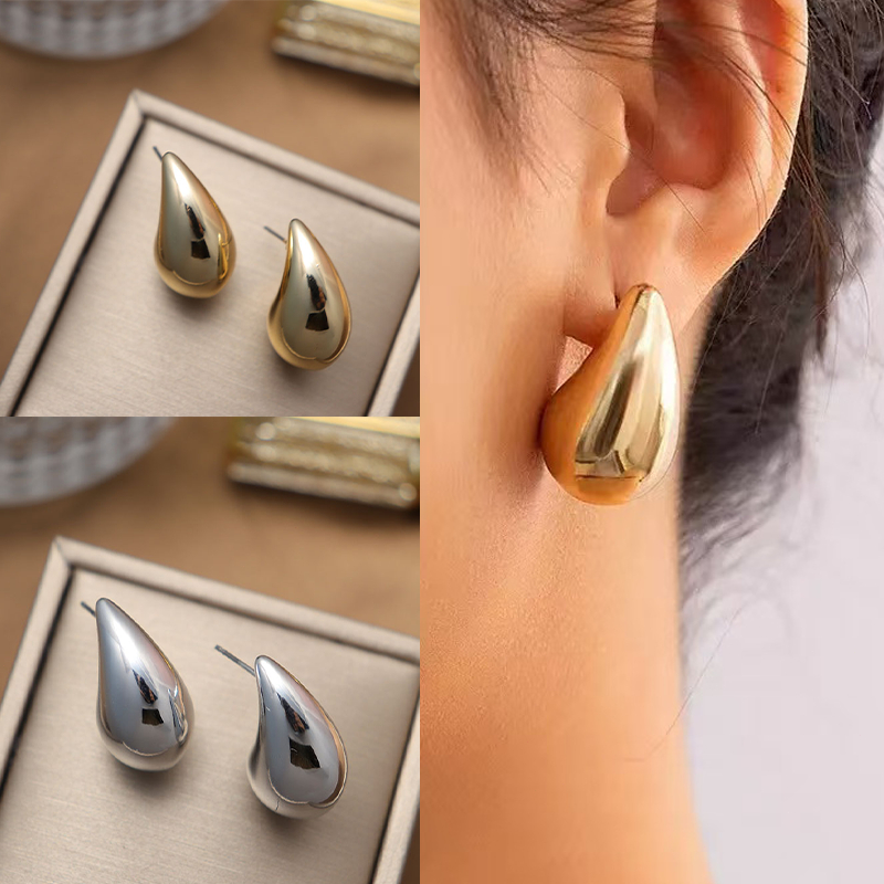 ต่างหูทอง earring ตุ้มหูห่วง รูปร่างหยดน้ำ ต่างหูห่วง หรูหรา jewelry accessories สําหรับผู้หญิง 92.5%เข็มเงิน