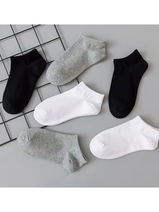 Basic Foot Socks Plain Color Ankle Cotton Socks, Solid Color Black White and Grey for Men and WomenBasic Foot Socks Plai