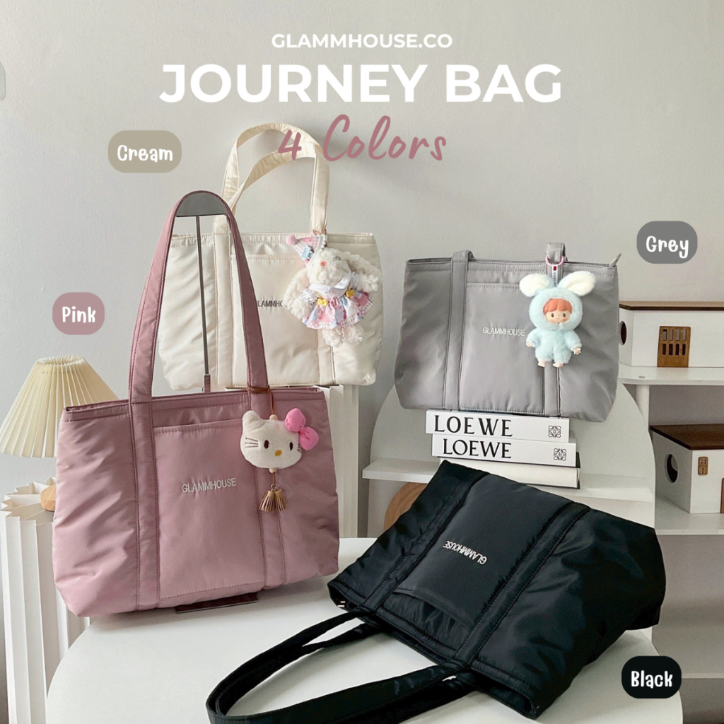Glammhouse - Journey bag กระเป๋าสะพายทรง Tote bag ใบใหญ่ใส่ได้ทุกอย่าง สายแบกบ้านต้องมี ใบเดียวคือจบ ผลิตจากผ้าไนลอนหนา