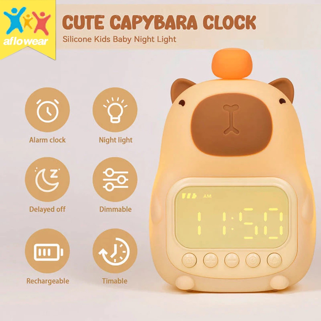 Capybara นาฬิกาปลุกไฟยามค่ำคืน 2in1 โคมไฟนาฬิกา ไฟตั้งโต๊ะUSB จอแสดงผลLED เสียงดัง ปลุกน่ารักๆ โต๊ะข้างเตียงตกแต่งNezha2