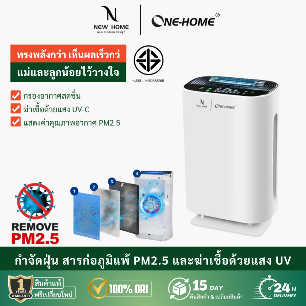 ONEHOME air purifier เครื่องฟอกอากาศ กรองอากาศ ฝุ่น PM2.5 ควัน และสารก่อภูมิแพ้ได้อย่างมีประสิทธิภาพ