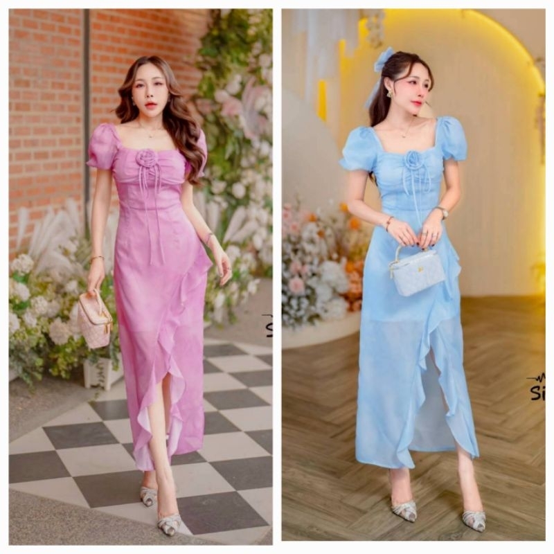 4413❤️ชมมีXL,2xl,3xl,4xl[วัดดึงสุด]ยาว50"เดรสยาวออกงานทรงเรียบหรู