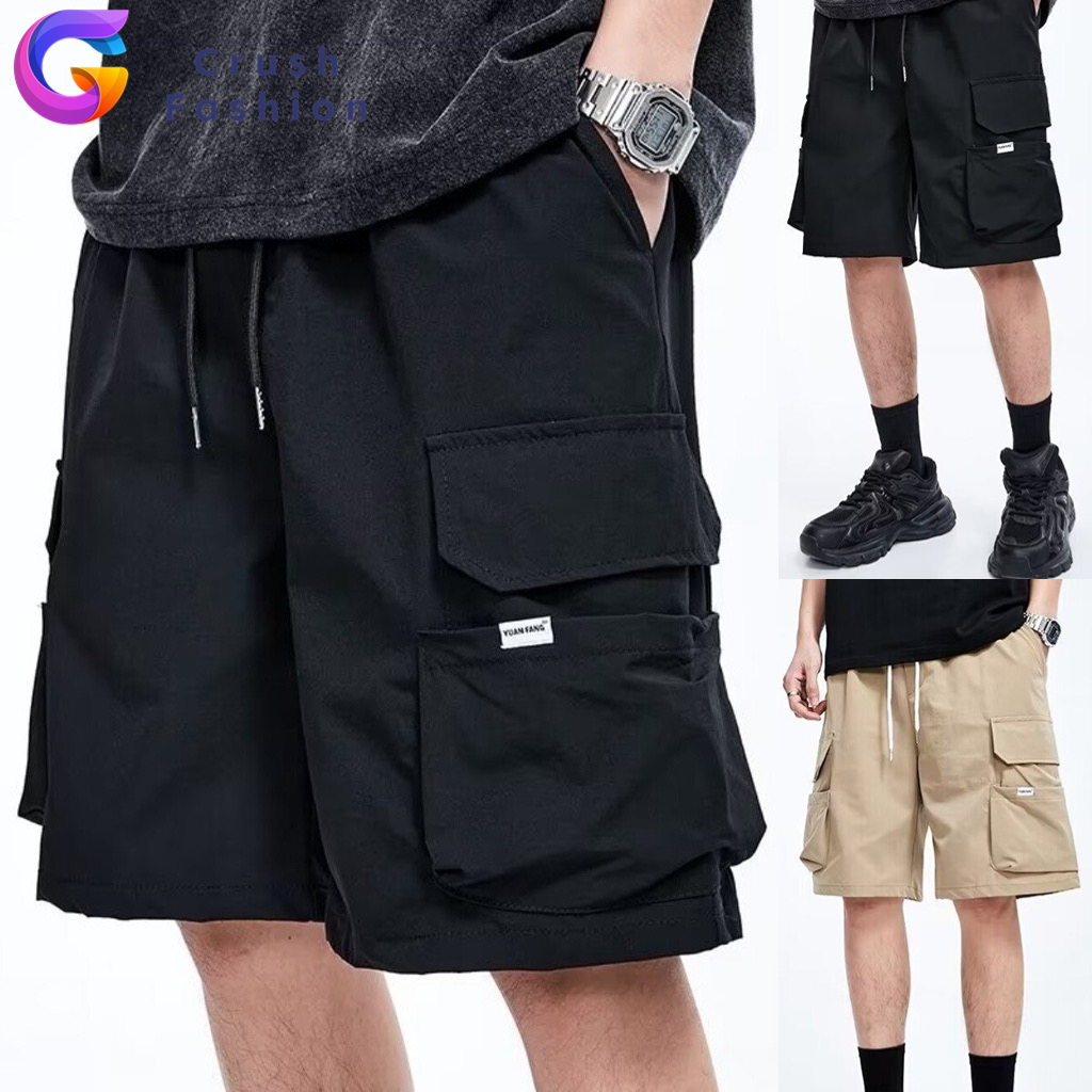 Crush ผู้ชาย กางเกงคาร์โก้ขาสั้น ทรงหลวม พลัสไซซ์ แฟชั่นฤดูร้อน สไตล์เกาหลี ไซซ์ L - 5XL กางเกงขาสั้นผู้ชาย