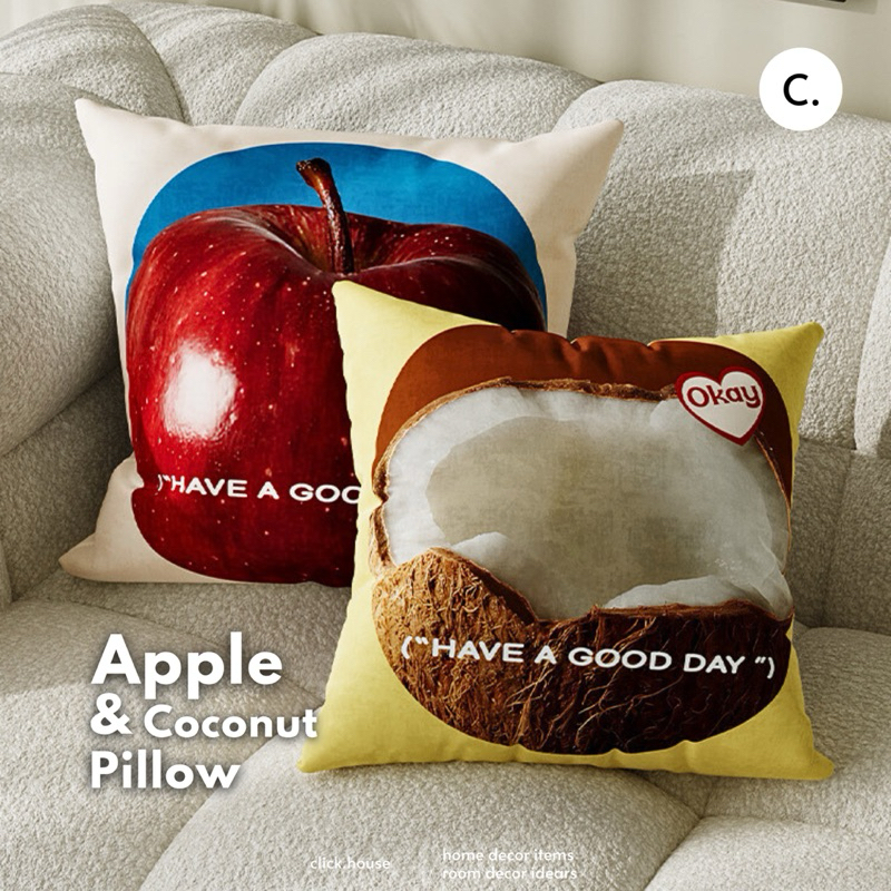 🔘Apple & Coconut pillow ~ case/ case + filling pillow 〰️