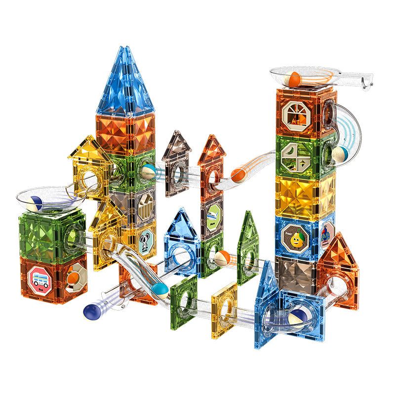 magnetic tiles ของแท้ (พร้อมไฟ) ของเล่น diy 7.5cm/6.5cm/5.5cm ขนาดใหญ่ แรงแม่เหล็กสูง เกมแม่เหล็ก