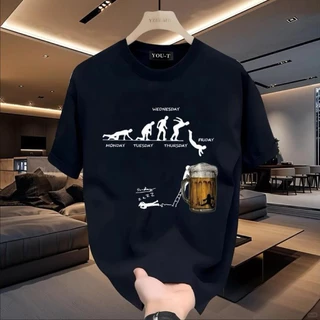 ผู้ชาย เสื้อยืดAlcohol ยืดหยุ่น พิมพ์ สีดำ สีขาว COD การ์ตูน ใส่สบาย ฮิปฮอป ลําลอง คอกลม POPtshirt ขนาด S-5XL
