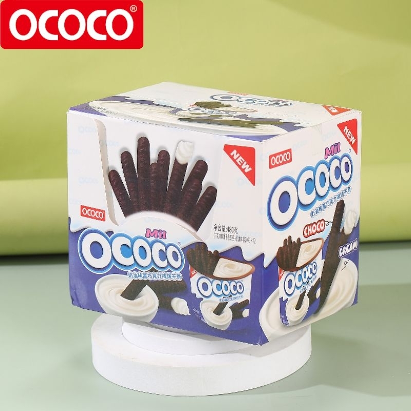[ 1 กล่อง 12 กระปุก ] Ococo บิสกิตแท่งช็อกโกแลตพร้อมครีมจิ้มจุ่ม