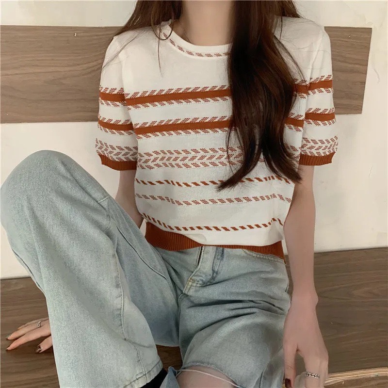เสื้อยืดแฟชั่นผู้หญิง เสื้อยืดลายทาง ใส่สบาย#13506