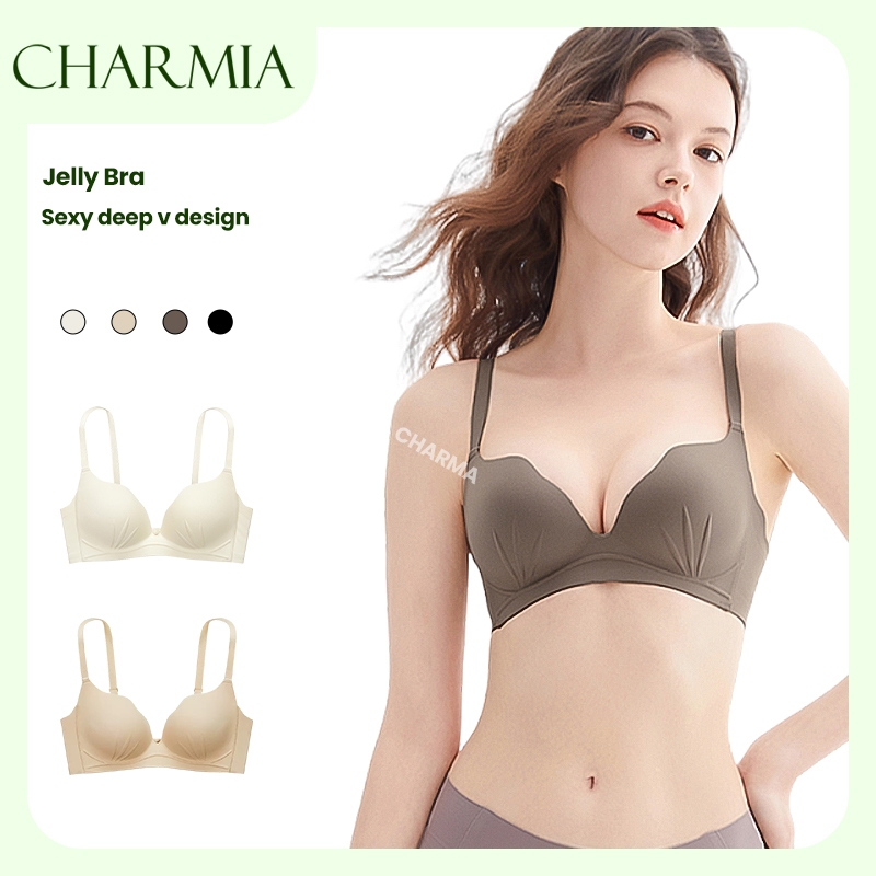 Charmia BRA บราเจลลี่เซ็กซี่ ดีไซน์วีลึก ทรงคัพเชลล์สามมิติ สวมใส่สบายและไร้รอยต่อ