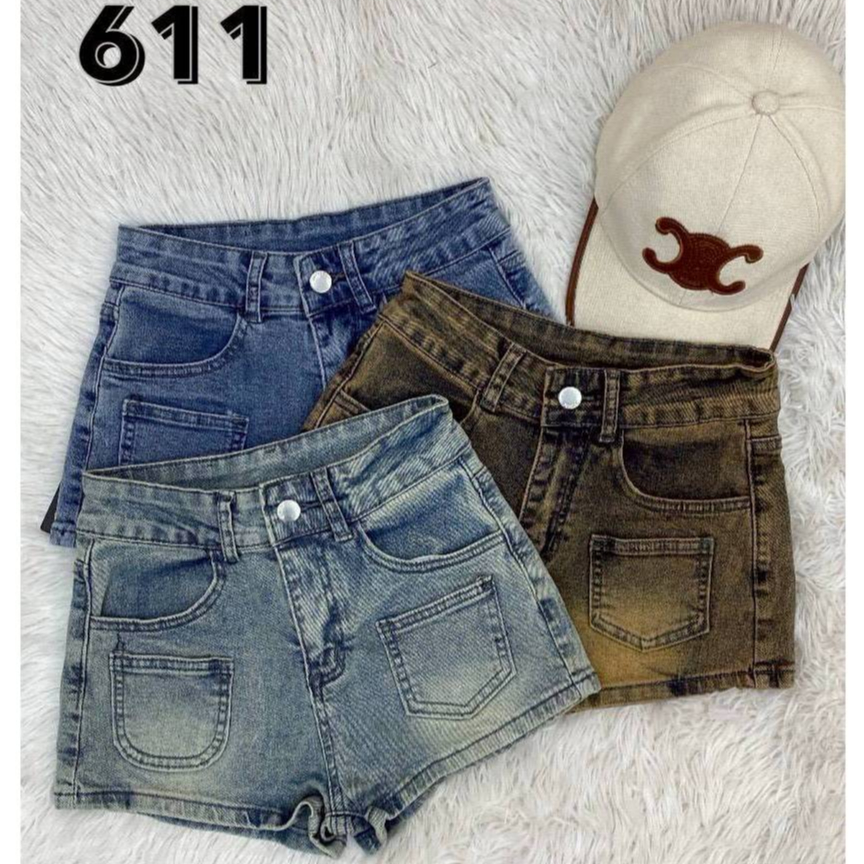 HS-611# กางเกงขาสั้นเอวสูง ผ้ายีนส์ยืดเซ็กซี่มากๆ แต่งกระเป๋าสองข้างกระเป๋าด้านหลัง detail เพิ่มความ