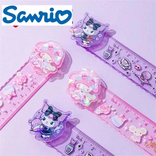 ไม้บรรทัด 15 ซม.ลาย Sanrio ลิขสิทธิ์แท้ หัวหมุนได้ 360 องศา รุ่น YZ9763 ลายคุโรมิ Kuromi ผสมกากเพชร