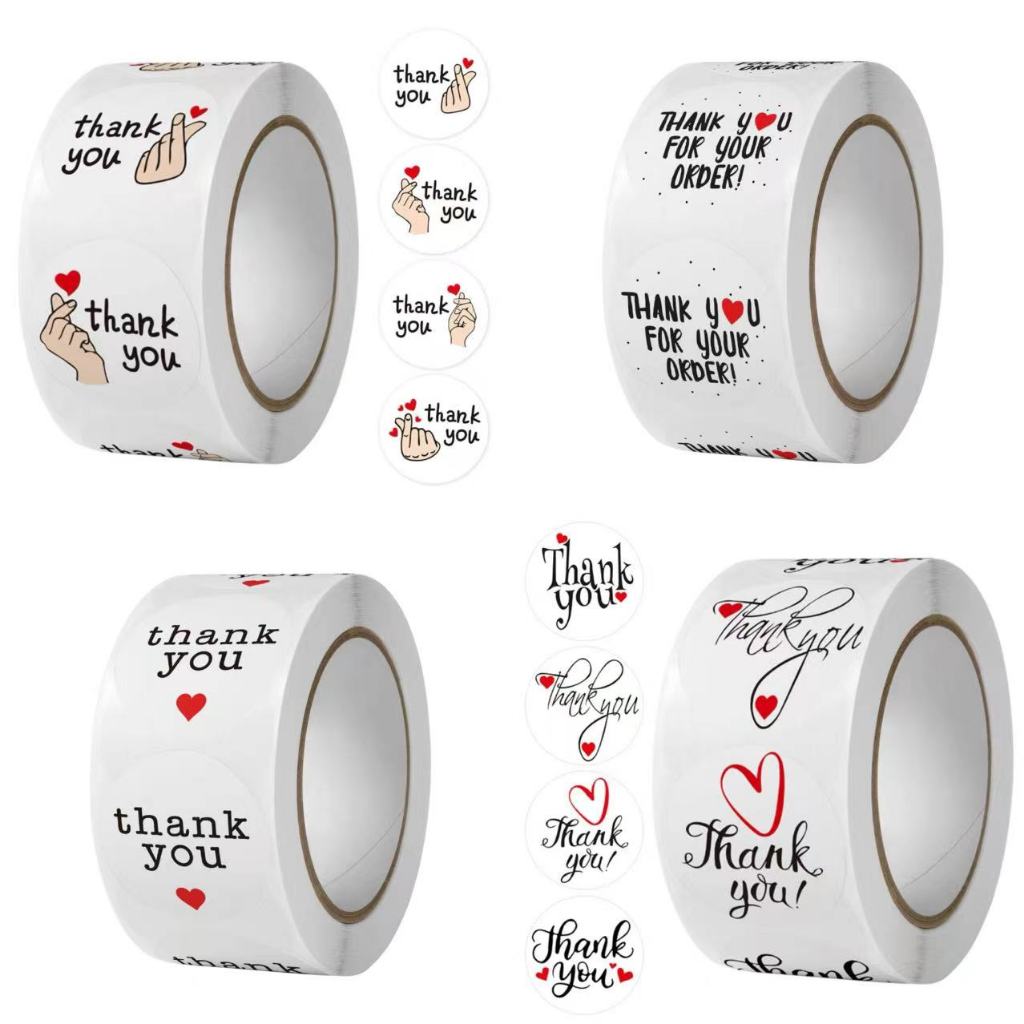 500ดวง สติ๊กเกอร์ขอบคุณ ติดกล่อง ติดแก้ว sticker thankyou