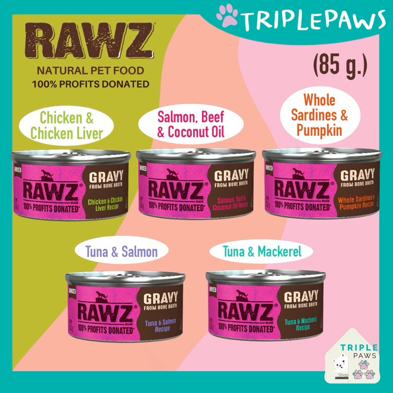 (พร้อมส่ง)อาหารเปียกแมวสูตรเกรวี่ RAWZ  Minced Canned Cat Food in Gravy from Bone Broth ขนาด85g
