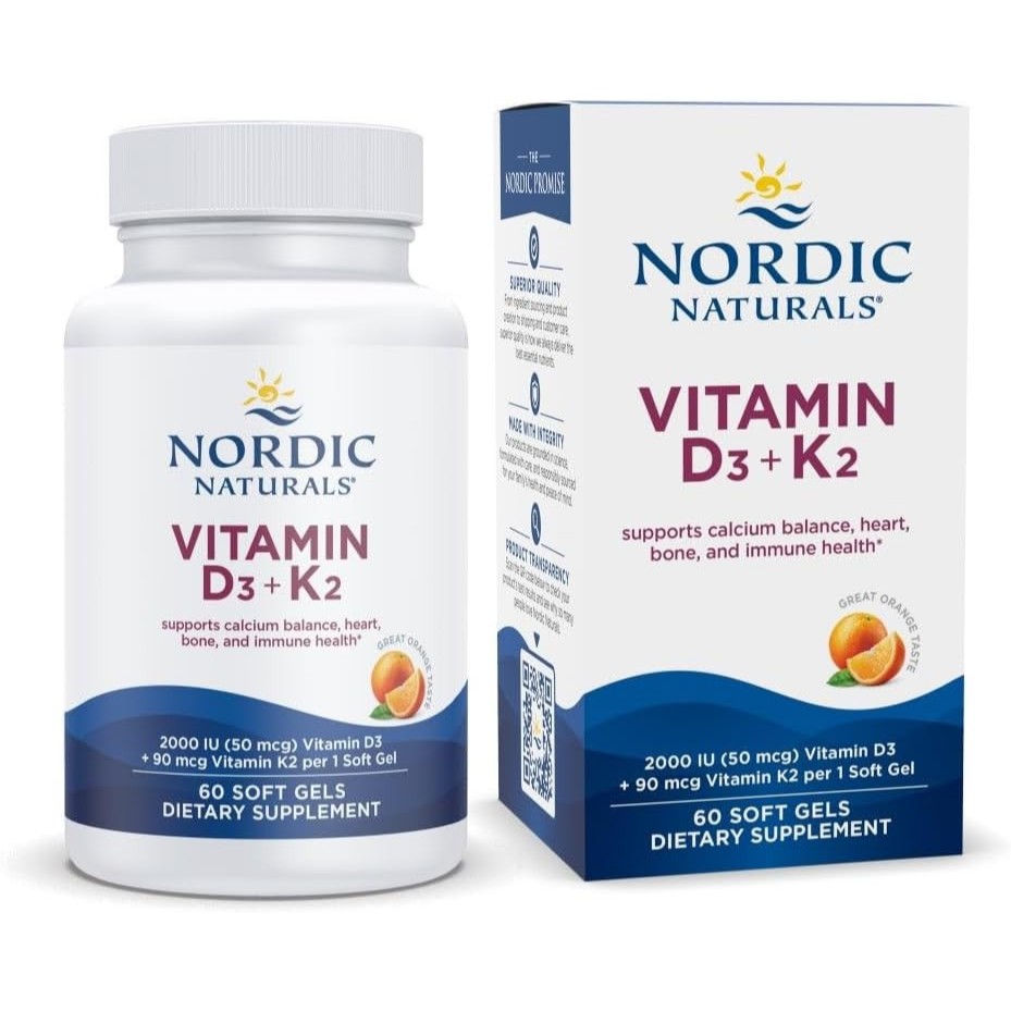บำรุงกระดูก Nordic Naturals Vitamin D3 2,000 IU (50mcg) + K2 (90mcg) 60 SoftGels รสส้ม