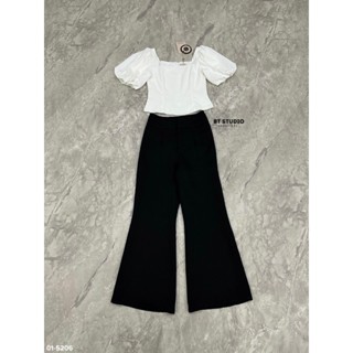 BT 01-5206 ซท 2 ชิ้น เสื้อคอสี่เหลี่ยมช่วงแขนแต่งพอง ๆ ซเปหล…