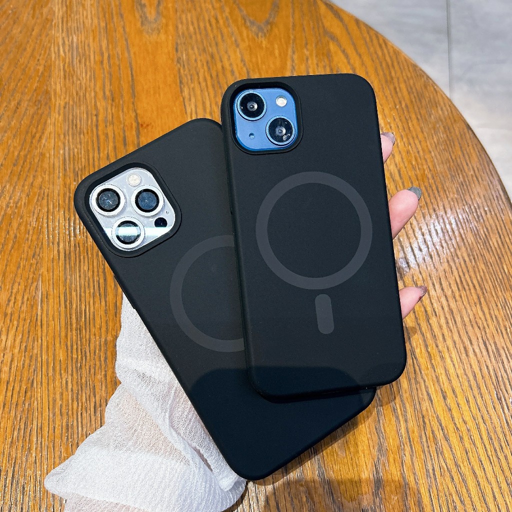 ใหม่ สีดำ for iPhone 16 Pro max เคสซิลิโคนชาร์จไร้สายวงแหวนแม่เหล็ก งานกำมะหยี่ เคสไอโฟน 7plus 11 12 13 14 15 16 Pro max ราคาถูก Shopee Lazada