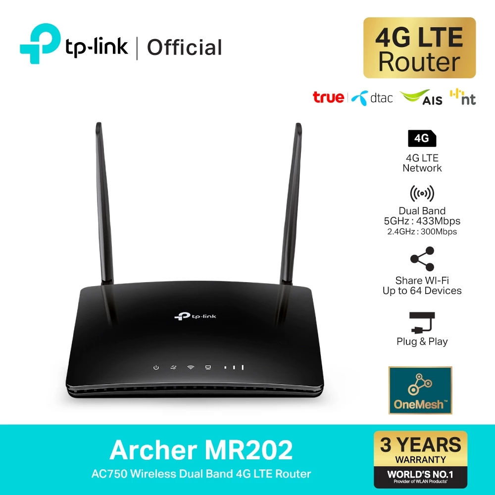 ⚡️เร้าเตอร์ใส่ซิม⚡️4G Router TP-LINK (Archer MR202) AC750 Wireless Dual Band 4G LTE Router