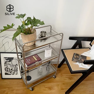 Silive Shop ชั้นวางของ สแตนเลส 201 รถเข็นอาหาร แข็งแรง ชั้นวางเครื่องปรุง # B-D500