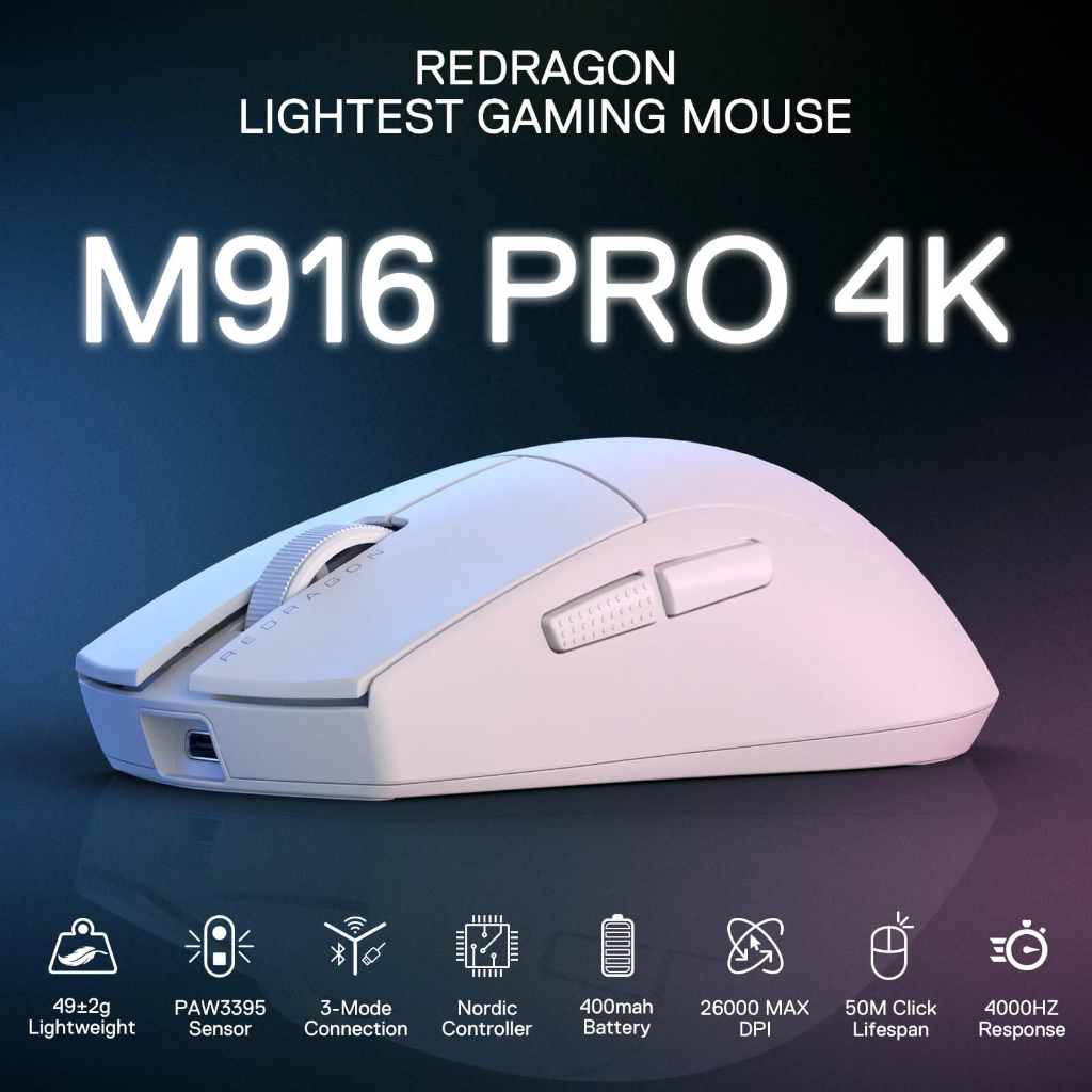Redragon M916 PRO K1NG 4K 3-Mode Wireless Gaming Mouse เมาส์เกมมิ่งไร้สาย