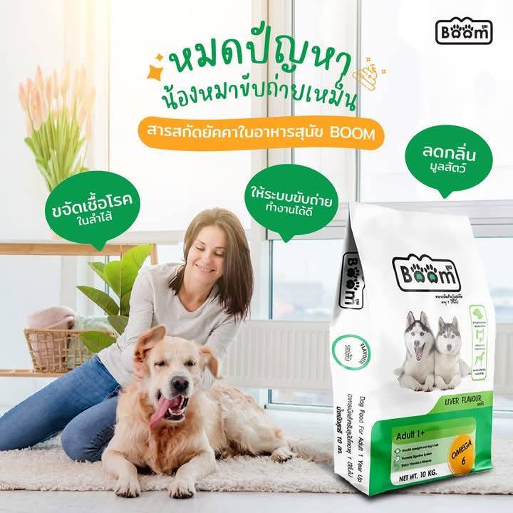 Boom อาหารเม็ดสุนัข รสตับ 10 กก ไม่เค็ม แพ้ไก่กินได้