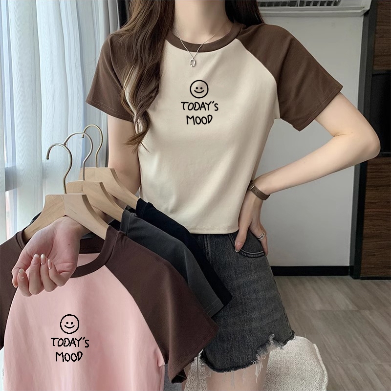 เสื้อยืดลายการ์ตูนผู้หญิงน่ารัก เสื้อผ้าย้อนยุค เวอร์ชั่นเกาหลี คอกลม แขนสั้น เสื้อแขนสั้น เสื้อยืดผู้หญิงรัดรูปสวยๆ 3XL