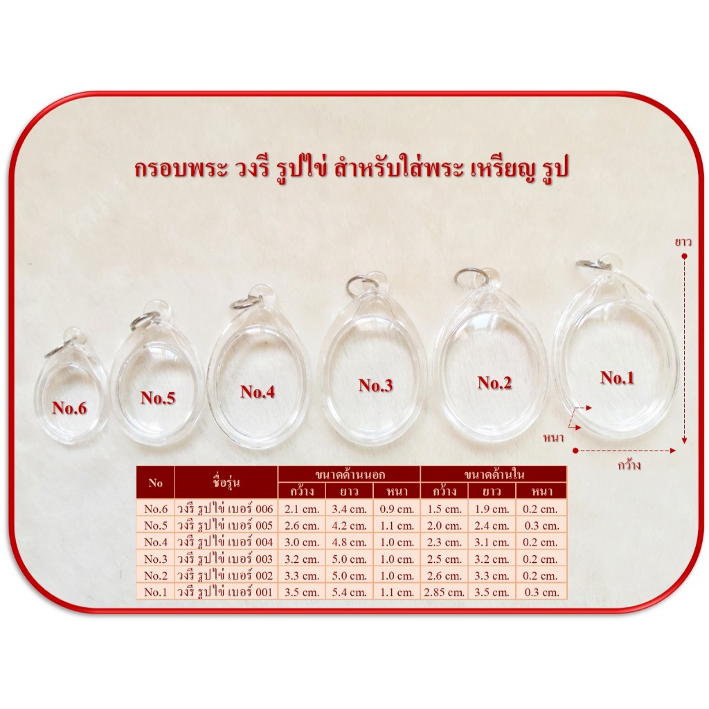 กรอบพระสำเร็จใส กรอบพระแบบใส รุ่นวงรี รูปไข่