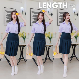กระโปรงนักเรียนทรงแคบ ผ้ามันดีวาย สีดำ-สีกรมเข้ม ความยาว 22"- 26" เอว 23-34 ตีเกร็ด 5.5 นิ้ว ทรงสวยไม่เป็นซุ่ม