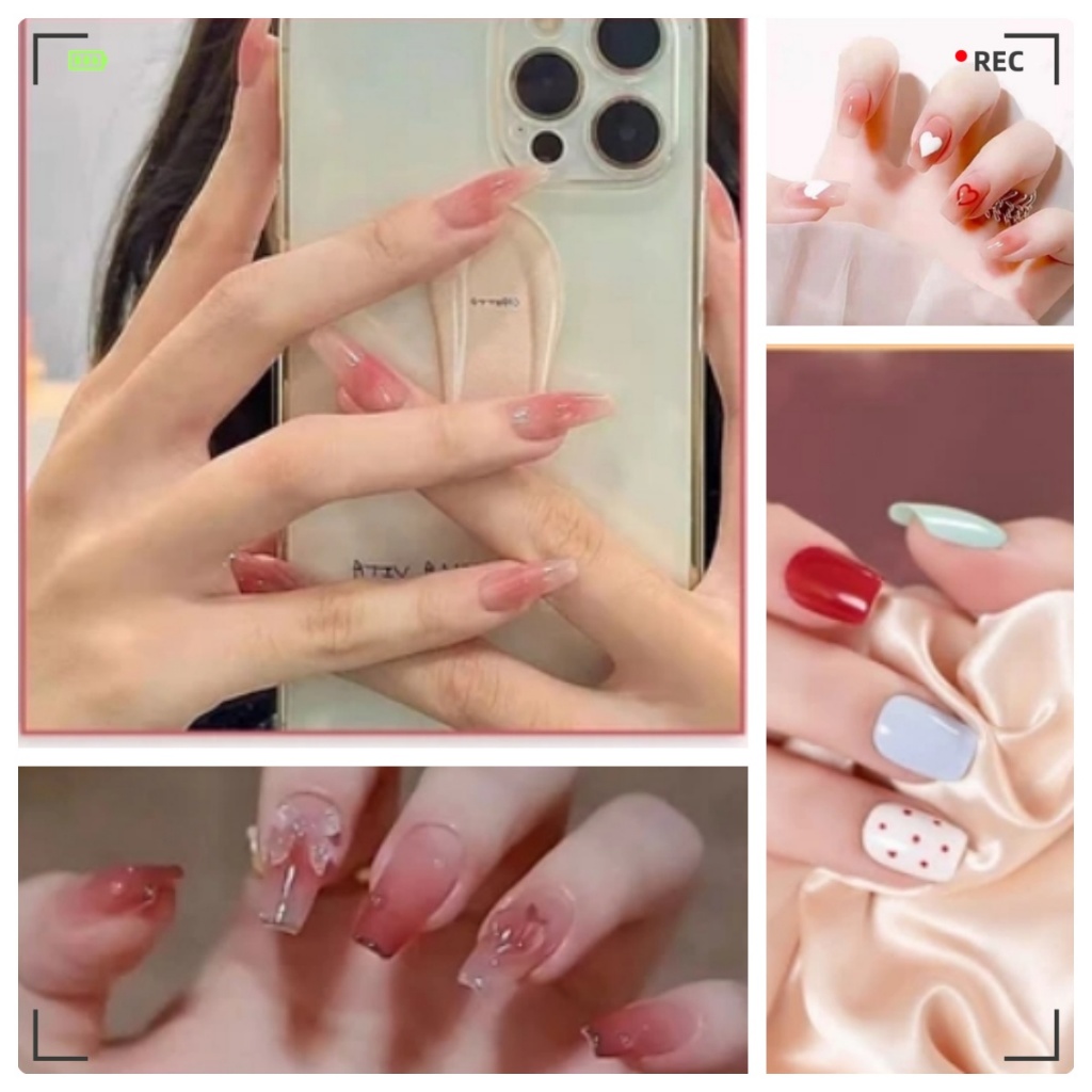 (ซีรีย์A+ซีรีย์D)เล็บปลอมสไตล์โมเดิร์น ใช้งานง่าย 24 ชิ้น พร้อมส่ง เล็บ สําเร็จรูป สงกรานต์ เล็บเจล เล็บปลอมแบบเสียบ